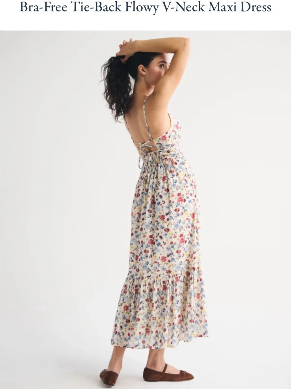 Abercrombie & Fitch Bra-Free Tie-Back Flowy V-Neck Floral Maxi Dress